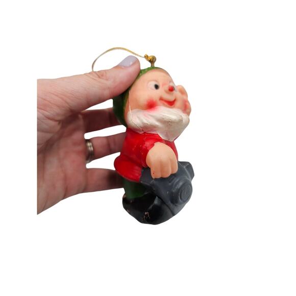 Vintage 1960s Plastic Christmas Ornament Santa Elf w/ Camera Blow Mold Style - Picture 2 of 5